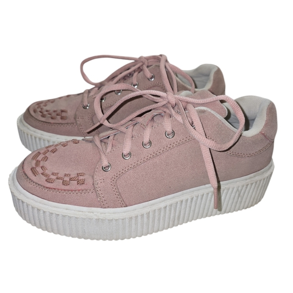 TUK Suede Creepers Sneakers In Rose Pink 41 Women's 10 Platform Woven Toe Box